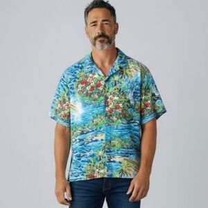 🌻VINTAGE 1994 KALAHEO Colorful Tropical Rainbow Button Down Shirt